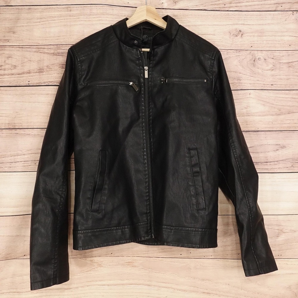 New! Soul Star Jacket Mens M Black Soft Shell Biker Full Zip Lined Pockets Moto